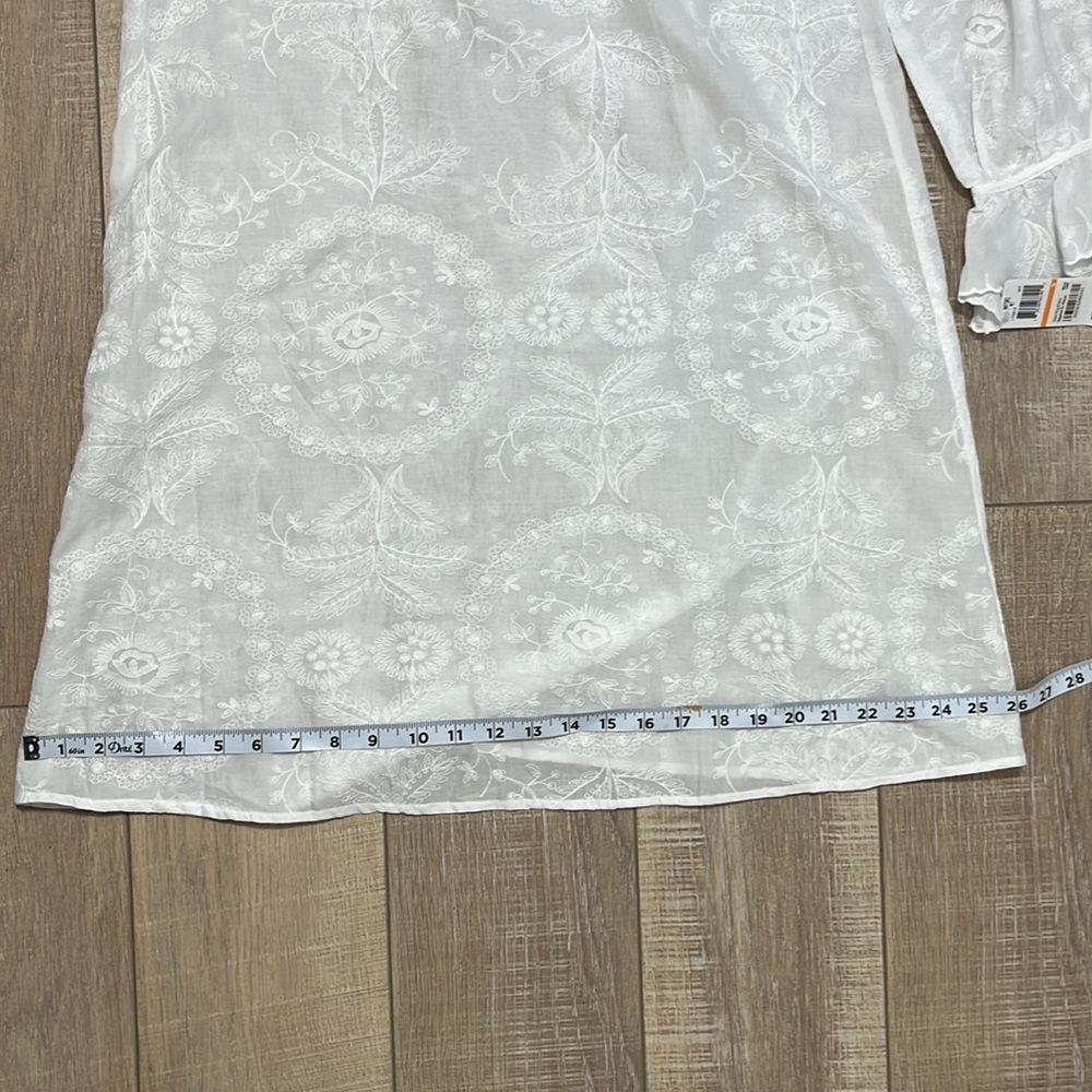 Natori Long Flare Sleeve Sheer Floral White Embroidered Boho Dress Cover Up S - Picture 11 of 14